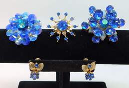 Vintage Coro Cathe & Gold Tone Blue Icy Rhinestone Brooches & Earrings 50.7g