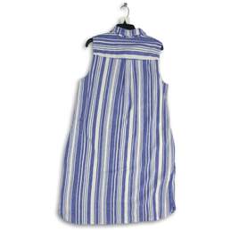 Womens Blue White Striped Sleeveless Spread Collar Knee Length Shirt Dress Sz 14 alternative image