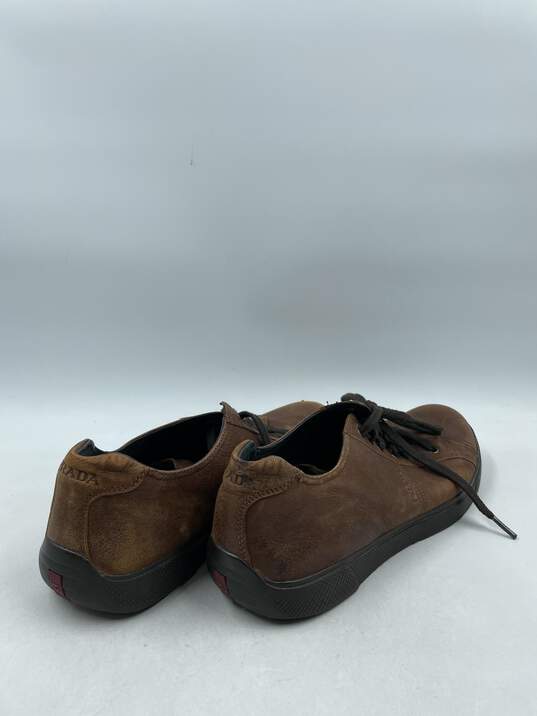 Authentic Prada Brown Leather Sneakers M 8 image number 4