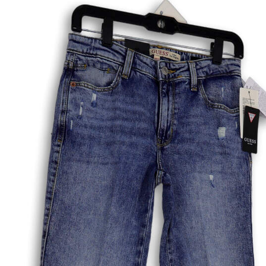 NWT Womens Blue Mid Ris Distressed Pockets Denim Straight Jeans Size 26X32 image number 3