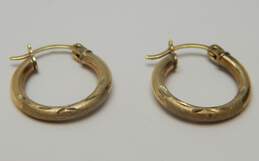 10K Yellow Gold Etched Mini Hoop Earrings 1.5g