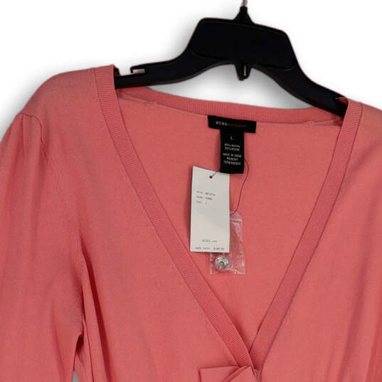 NWT Womens Pink V-Neck Long Sleeve Tight-Knit Cardigan Sweater Size Large image number 3