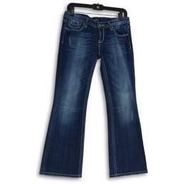 Express Womens Blue Denim Dark Wash Distressed Bootcut Leg Jeans Size 6s