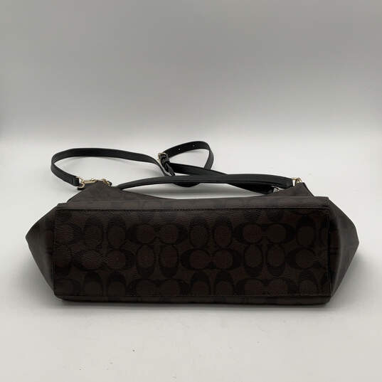 Womens Black Brown Leather Signature Print Adjustable Strap Hobo Tote Bag image number 4