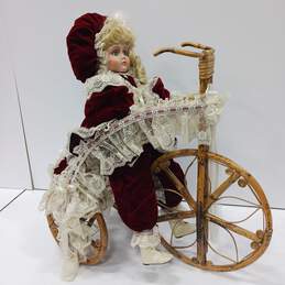 Vintage Porcelain Doll w/Wicker Bike