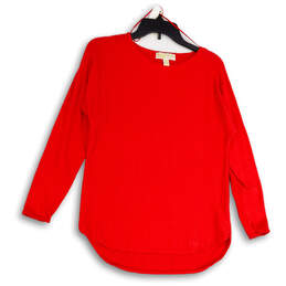 Womens Red Long Sleeve Round Neck High Low Pullover Sweater Size Small