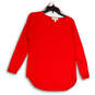Womens Red Long Sleeve Round Neck High Low Pullover Sweater Size Small image number 1