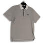 Mens White Striped Collared Short Sleeve Side Slit Polo Shirt Size Medium image number 1