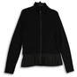 Womens Black Pleated Collared Long Sleeve Peplum Full-Zip Jacket Size XL image number 1