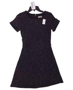 Womens Black Back Zip Round Neck Short Sleeve Mini Fit And Flare Dress Size XS