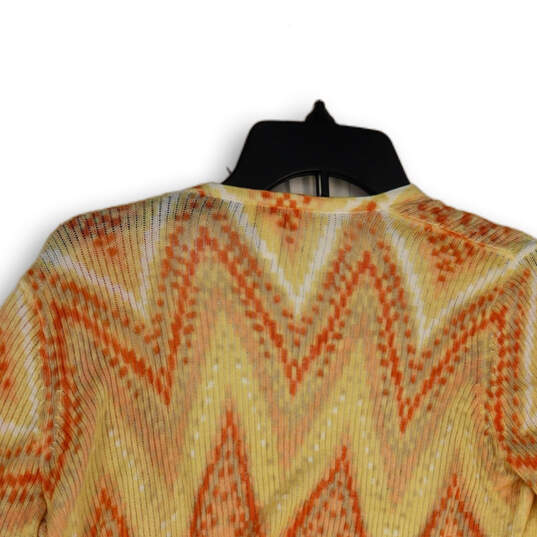 Womens Orange Knitted Chevron Open Front Long Sleeve Cardigan Sweater Sz 0 image number 1