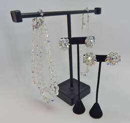 Vintage Aurora Borealis Crystal Necklaces & Clip On Silver Tone Earrings 129.8g alternative image