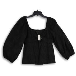 NWT Womens Black Long Sleeve Twisted Front Pullover Blouse Top Size Medium