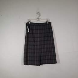 Womens Virgin Wool Plaid Side Zip Flat Front Knee Length A-Line Skirt Size 30 alternative image