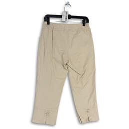 Womens Ivory Elastic Waist Pockets Straight Leg Pull On Capri Pants Size 8 alternative image