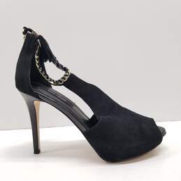 White House Black Market Adonia Black Chain Peep Toe Stiletto Heels Size 8.5 alternative image