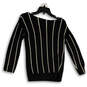 Womens Gray Striped Boat Neck Long Sleeve Knitted Pullover Sweater Size M image number 1