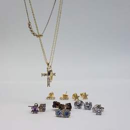 Sterling Silver Multi Gemstone Pendant Necklace Post Earring Bundle 10pcs 11.5g