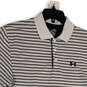 Mens White Striped Collared Short Sleeve Side Slit Polo Shirt Size Medium image number 3