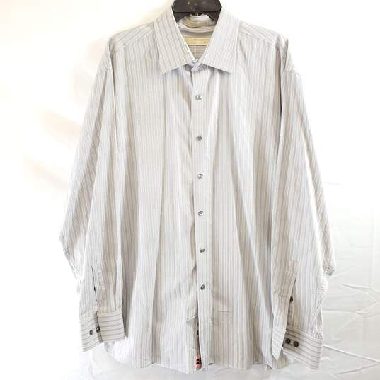Michael Kors Men Gray Stripe Button Up Shirt XL image number 3