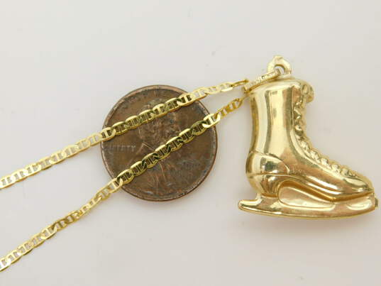 14K Gold Puffed Ice Skate Pendant Anchor Chain Necklace 5.5g image number 5