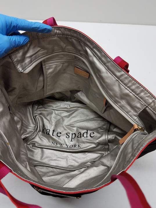 Kate Spade Black Nylon Travel Tote Bag Pink Stripe image number 4