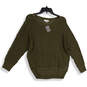 Womens Green Waffle Knit Round Neck Long Sleeve Pullover Sweater Size S image number 1