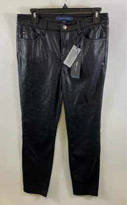 NWT Tommy Hilfiger Womens Black Leather Straight Leg Motorcycle Pants Size 8