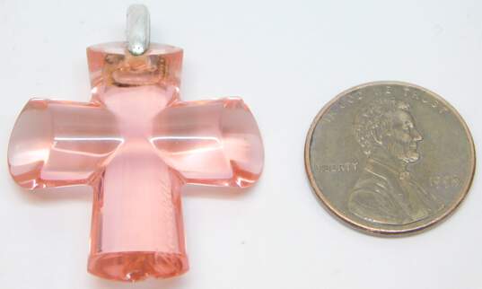 Baccarat France 925 Pink Glass Eden Cross Pendant 8.2g image number 10