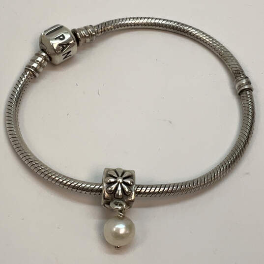 Designer Pandora S925 ALE Sterling Silver White Pearl Charm Bracelet image number 1