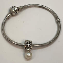 Designer Pandora S925 ALE Sterling Silver White Pearl Charm Bracelet