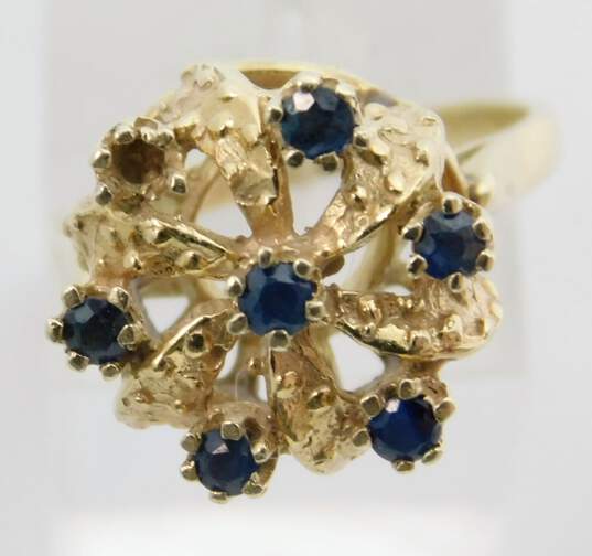 14K Gold Dark Blue Spinel Accented Unique Textured Crown Ring For Repair 5.0g image number 1