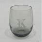 Vintage MCM Smoky Gray Glass Etched K Monogram Stemless Wine Glasses Set of 6 image number 6