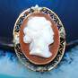 Vintage 10K Yellow & White Gold Cameo Pendant/Brooch - 4.0g image number 1