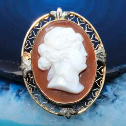 Vintage 10K Yellow & White Gold Cameo Pendant/Brooch - 4.0g