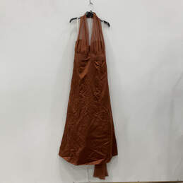 Womens Brown Sleeveless Halter Neck Back Zip Fashionable Maxi Dress Size 18