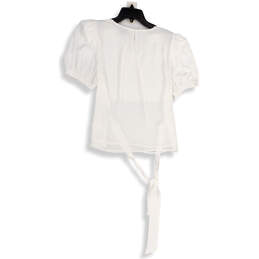 NWT Womens White Puff Sleeve Tie Waist Back Keyhole Blouse Top Size Medium alternative image