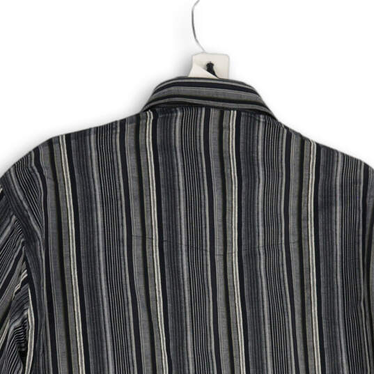 Mens Gray Black Striped Collared Long Sleeve Button-Up Shirt Size M 39/40 image number 4