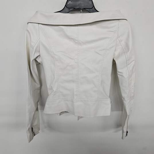 Fashion Nova White Off Shoulder Faux Leather Moto Jacket image number 2