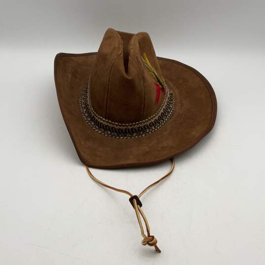 Stetson Mens Brown Leather Wide Brim Feather Cowboy Western Hat Size 7.12 image number 2
