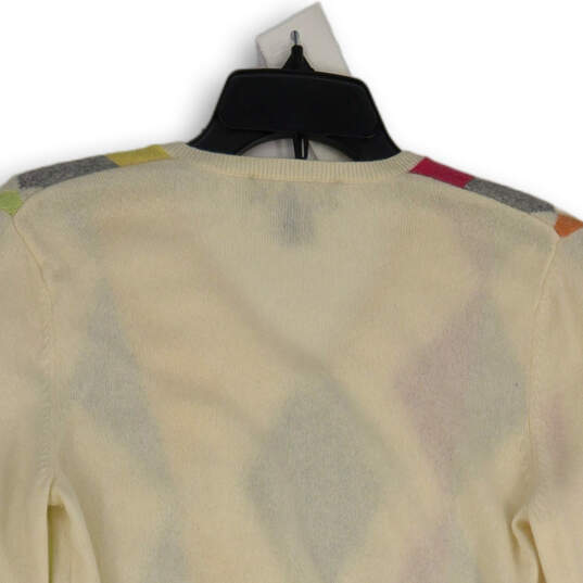 Womens White Printed V-Neck Long Sleeve Pullover Sweater Size Medium image number 3