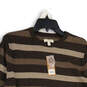 NWT Mens Brown Striped Knitted Crew Neck Long Sleeve Pullover Sweater Sz M image number 3