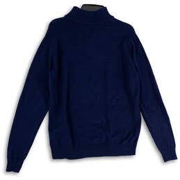 Mens Blue Mock Neck 1/4 Zip Long Sleeve Knitted Pullover Sweater Size Large alternative image