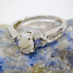 Romantic 14K White Gold Opal Tanzanite & Diamond Accent Ring 2.9g