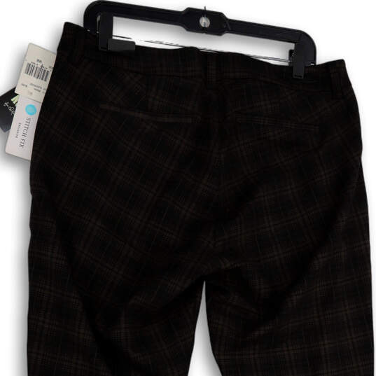 NWT Womens Brown Black Plaid Flat Front Straight Leg Dress Pants Size 14W image number 4
