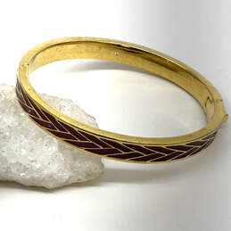 Designer J. Crew Gold-Tone Herringbone Hinged Enamel Bangle Bracelet