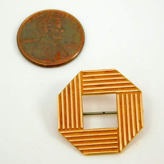 10K Yellow Gold Geometric Lines Octagon Brooch 3.9g image number 4