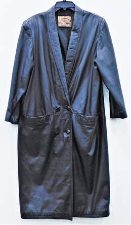 International Leather Connection Black Vintage Trench Coat Womens SZ M