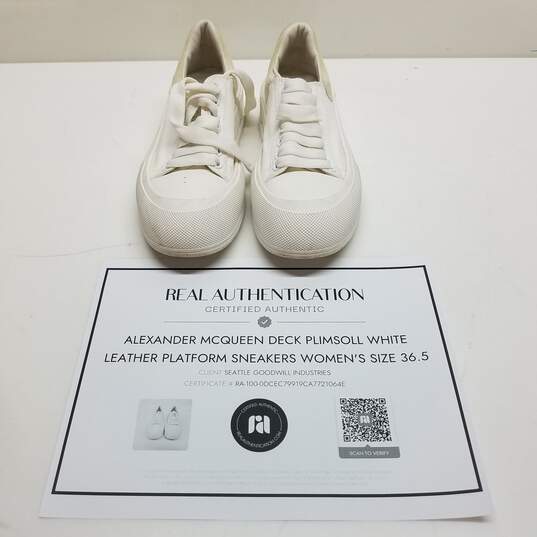 AUTHENTICATED Alexander McQueen Deck Plimsoll White Leather Platform Sneakers Womens Size 36.5 image number 1
