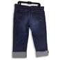 Womens Blue Denim Medium Wash 5-Pocket Design Cuffed Capri Jeans Size 14 image number 2